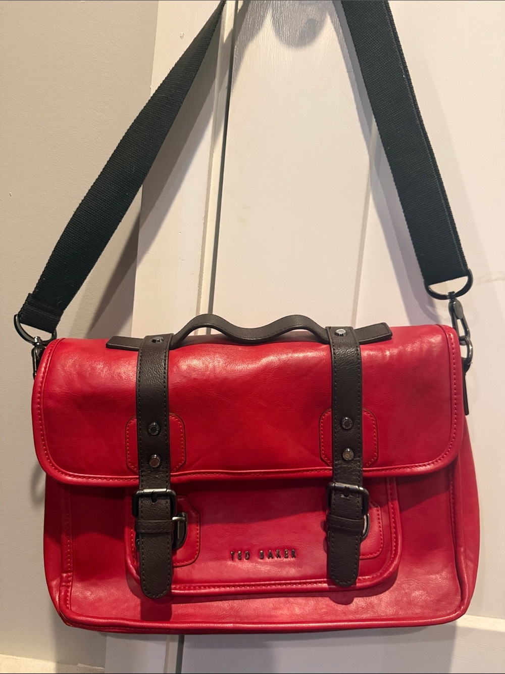Ted Baker Red Leather Messenger with Dark Brown Straps
